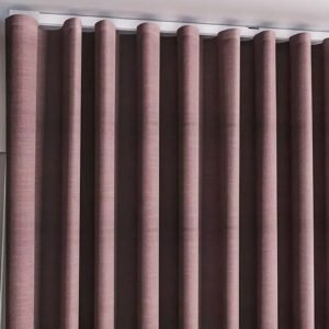 Easy Wave Curtains with a vertical brown strip.
