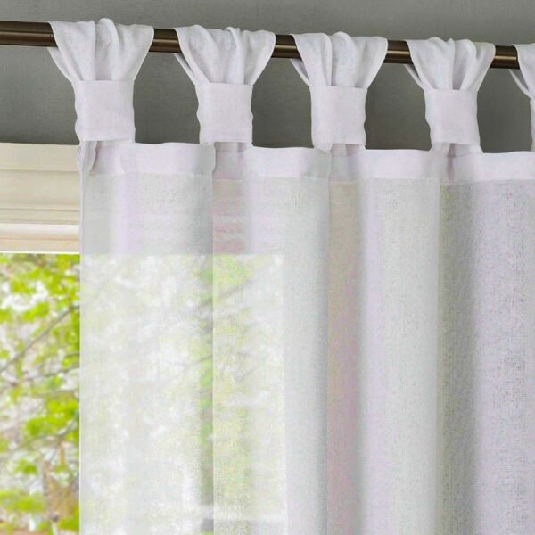 White Twist Tab Top Curtain hanging from the top.